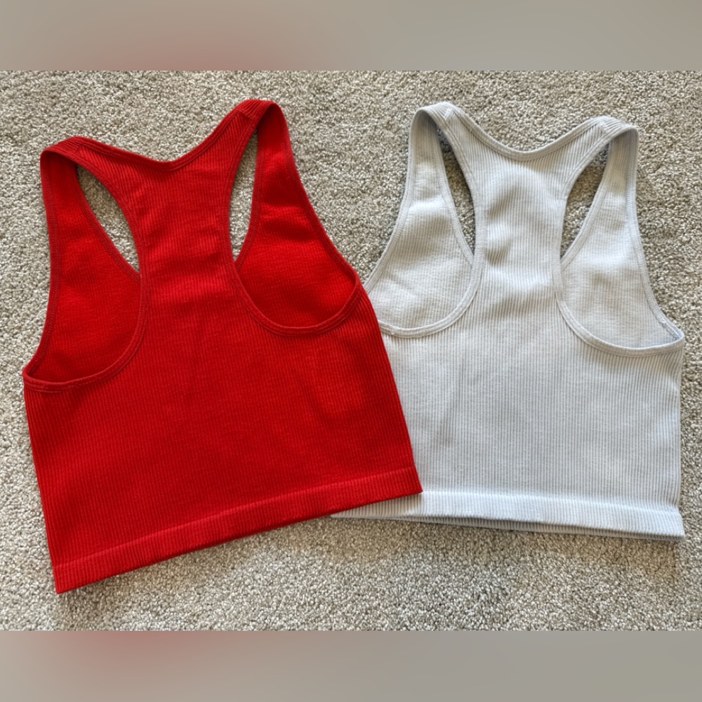 Zella Ribbed Cropped Tank Bundle Size S (2) Red & Gray Racerback Athletic Tops - Picture 2 of 3